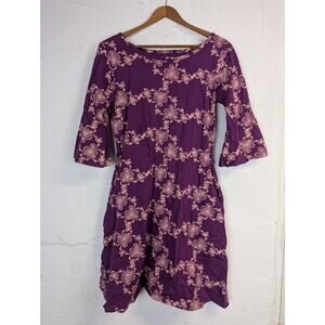 Svaha Twirl Dress Purple Abstract Pattern Organic Cotton Stretch Pockets Medium